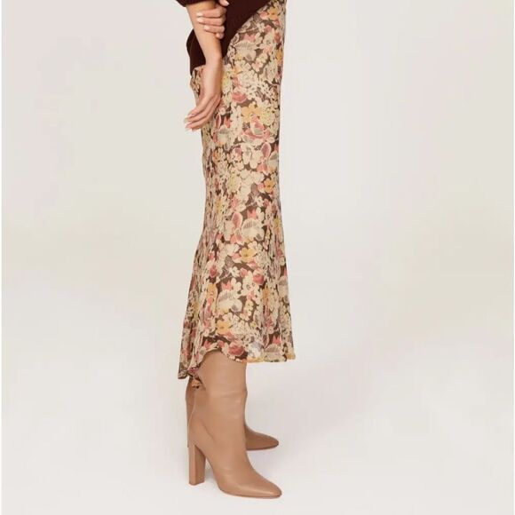 Polo Ralph Lauren Aja Floral Print Fall Brown Midi Skirt 00 $ 498.00 NWT - Picture 7 of 8